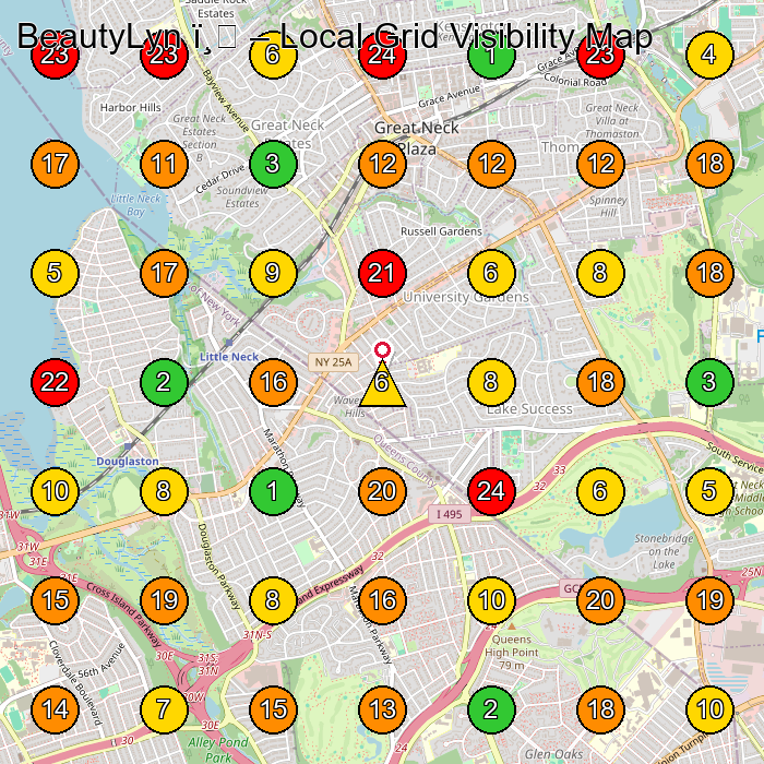 BeautyLyn ️ Beauty Salon GeoGrid ranking map for Queens NY